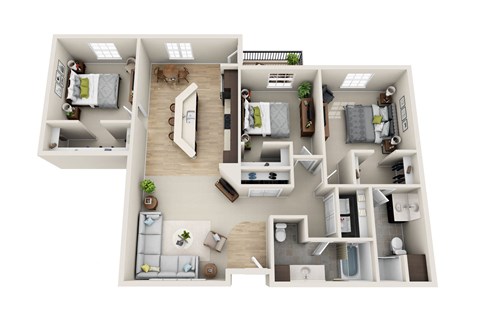 Floor plan for 3 beds, 2 baths, 1458 sqft